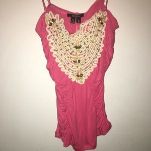 XOXO coral beaded shirt w/ adjustable straps SZ S